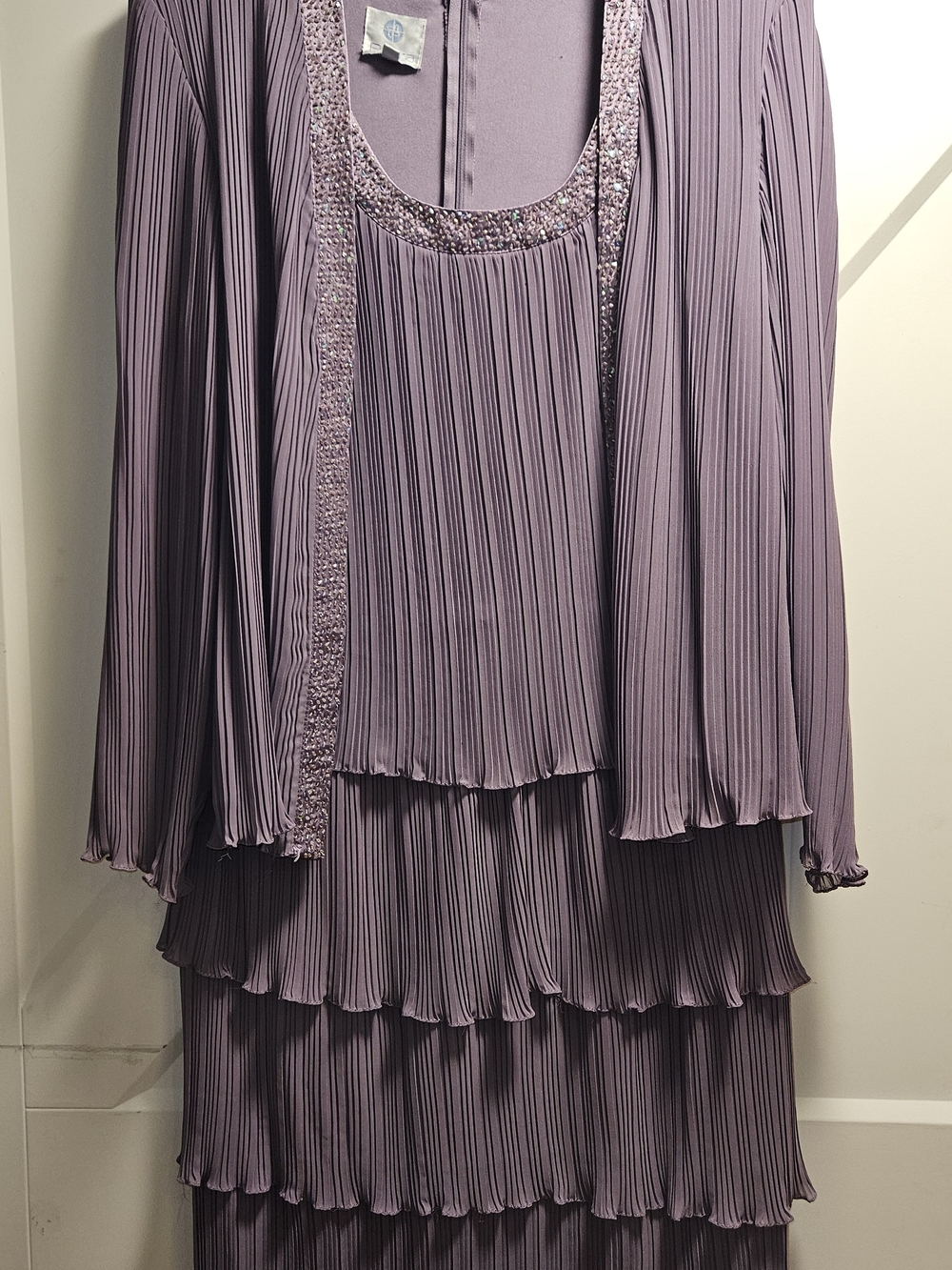 Patra Lavender Pleated Tiered Dress with Beaded Trim
